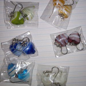 Catseye Glass Heart Earrings Lot X 10